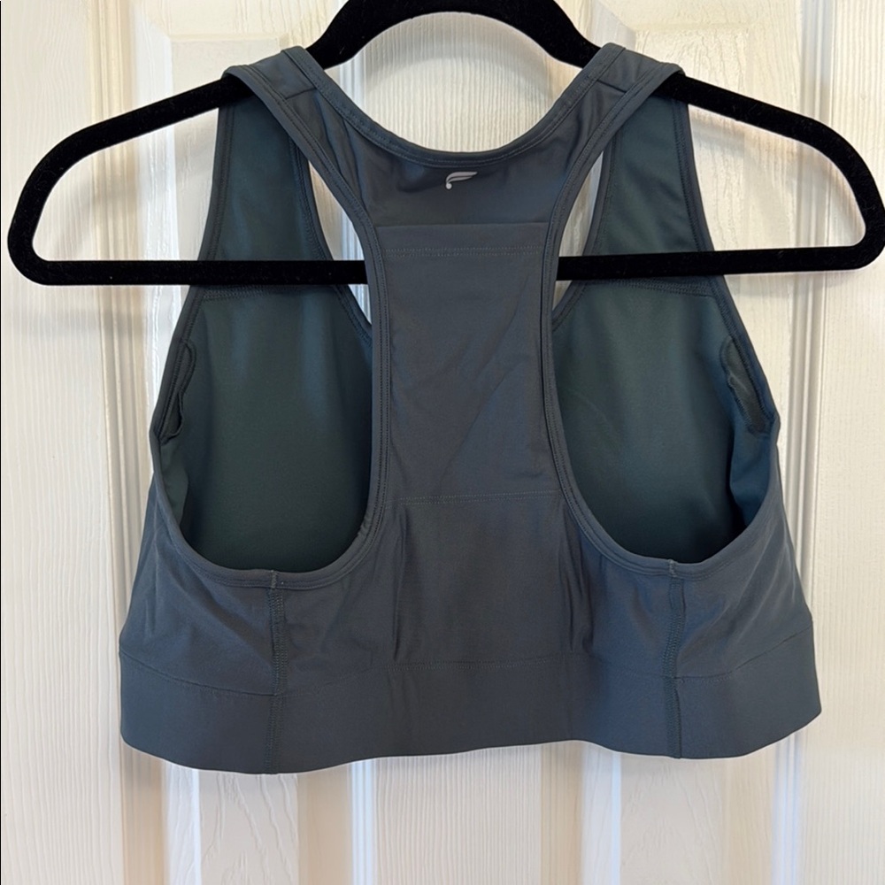 Fabletics On the Go Green/grey Sports Bra with Front Zipper - Picture 3 of 4